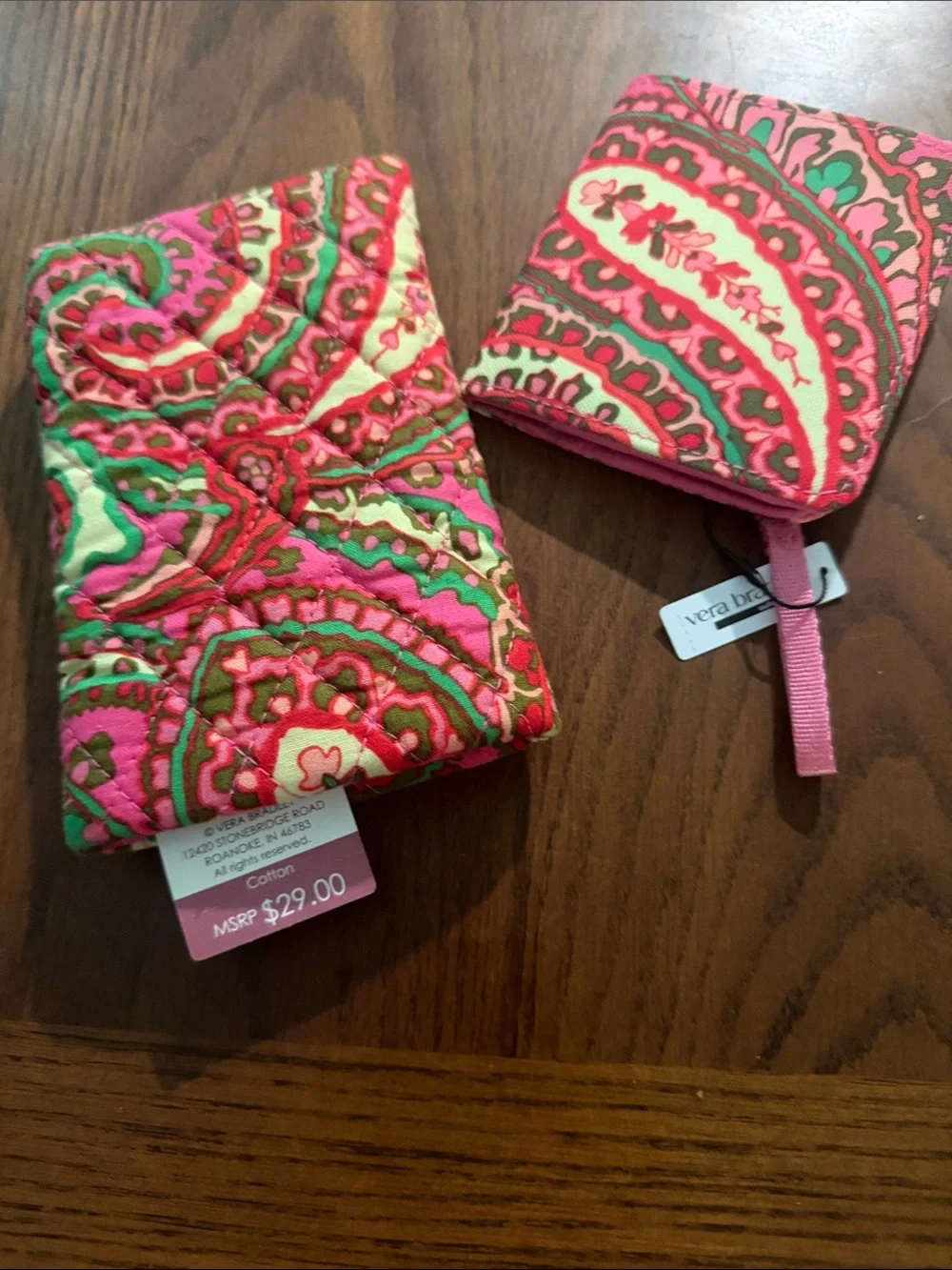 Vera Bradley Pink and Green Paisley Quilted Glasses Case Set